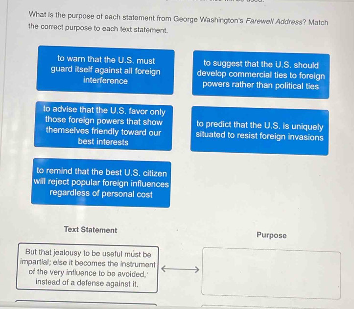 Solved: What is the purpose of each statement from George Washington's ...