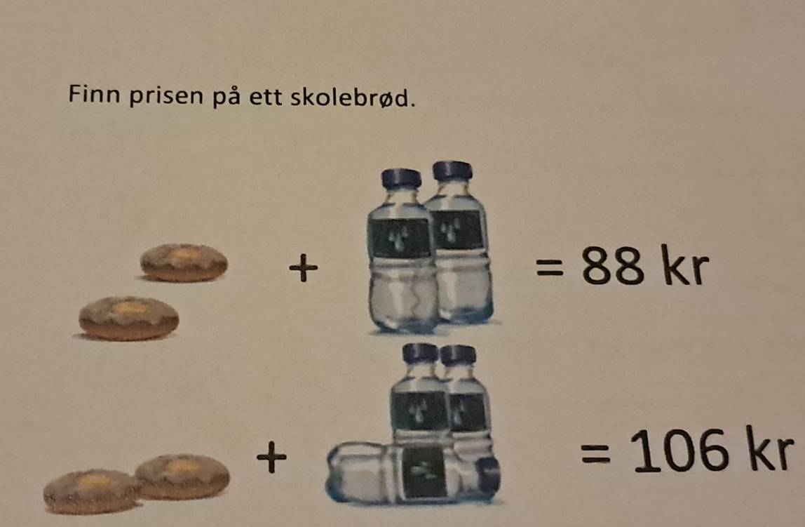 Finn prisen på ett skolebrød. 
+
=88kr
+
=106kr