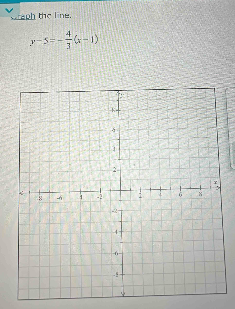 raph the line.
y+5=- 4/3 (x-1)