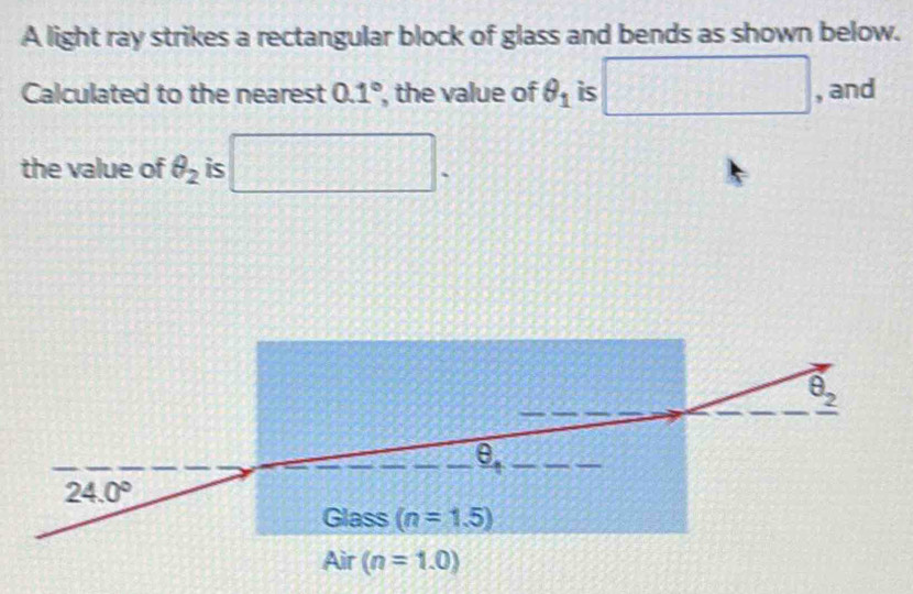 Solved: A light ray strikes a rectangular block of glass and bends as ...