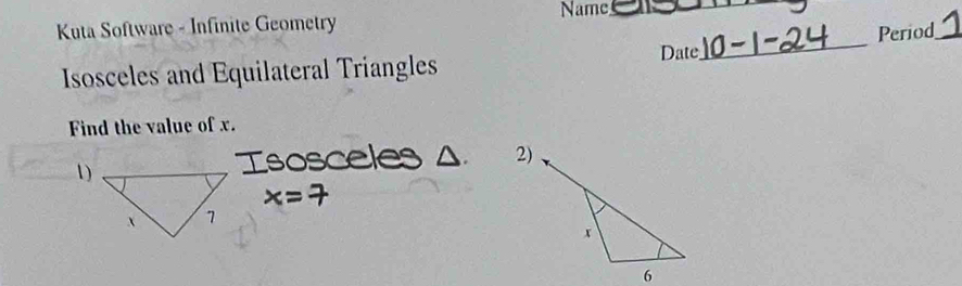 Solved: Kuta Software - Infinite Geometry Name Date Isosceles and ...