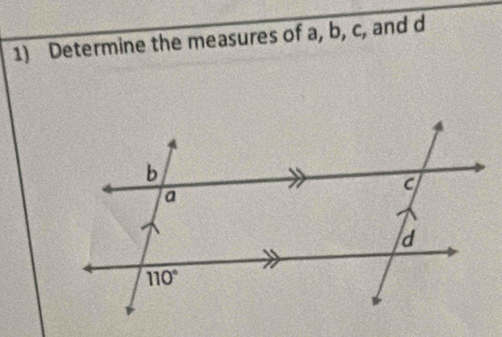 Determine the measures of a, b, c, and d