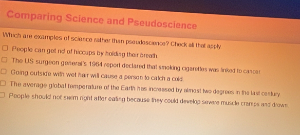 Solved: Comparing Science and Pseudoscience Which are examples of ...