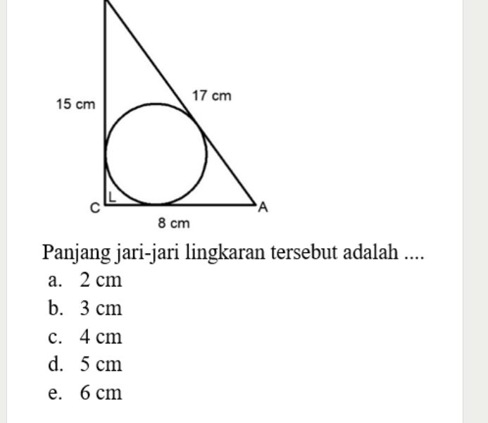 a. 2 cm
b. 3 cm
c. 4 cm
d. 5 cm
e. 6 cm