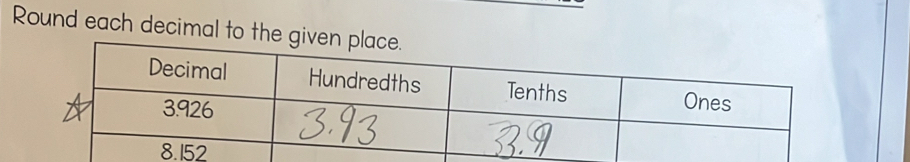 Round each decimal to the gi