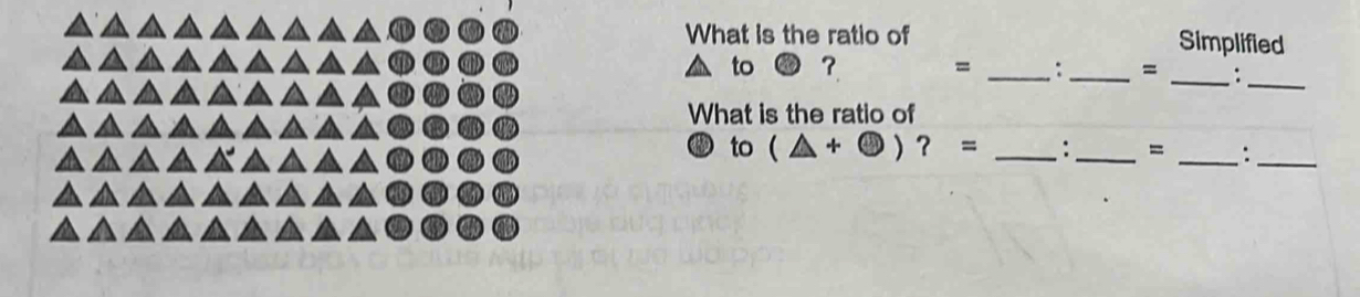 What is the ratio of Simplified 
to ? = _:_ = _:_ 
What is the ratio of 
to (△ +varnothing )?= _:_ = _:_