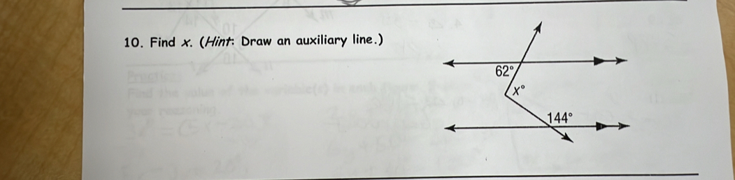 Find x. (Hint: Draw an auxiliary line.)