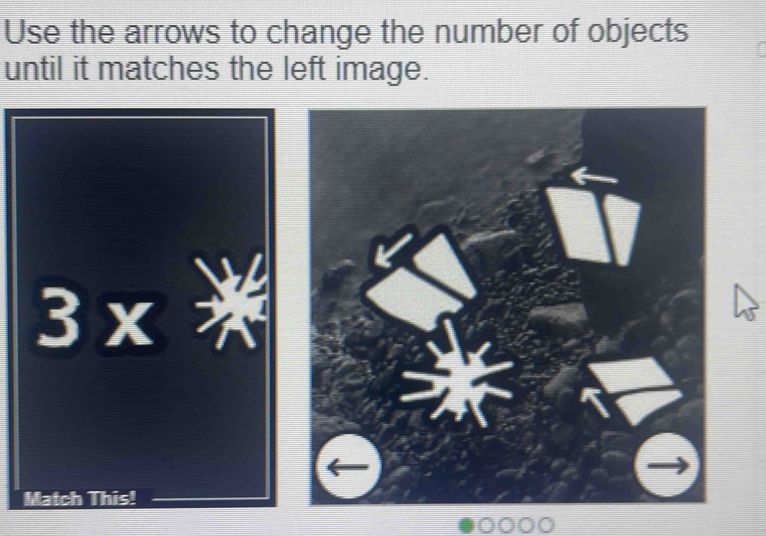 Use the arrows to change the number of objects 
until it matches the left image.
3 x
Match This!