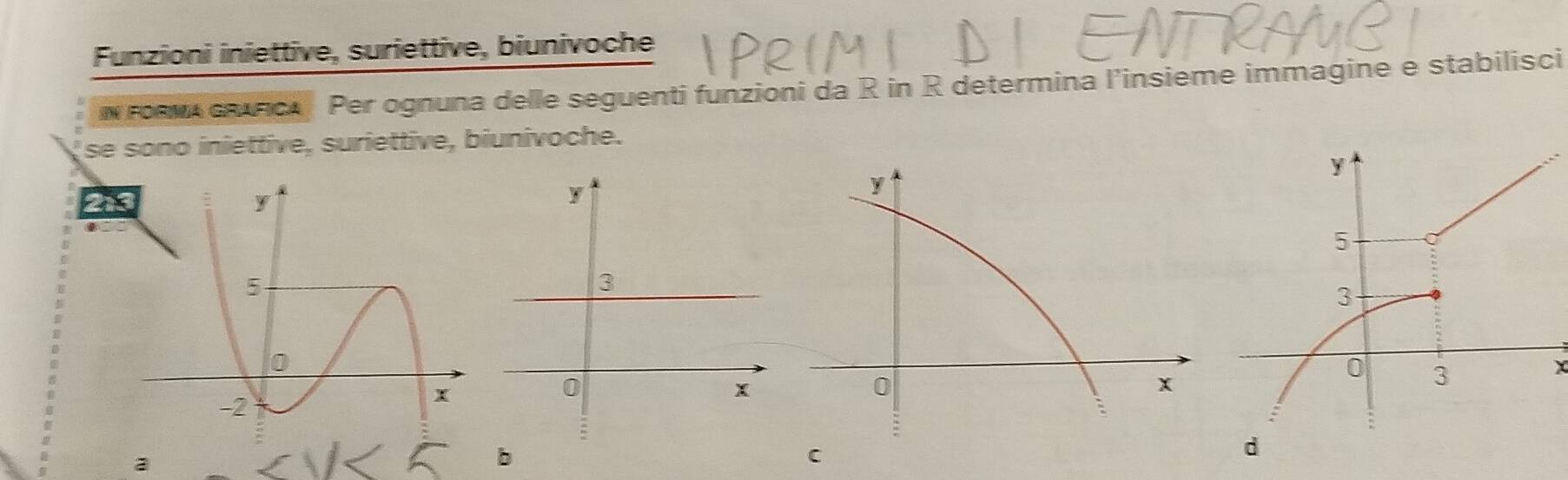 Funzioni iniettive, suriettive, biunivoche 
n roem curica Per ognuna delle seguenti funzioni da R in R determina l'insieme immagine e stabilisci 
se sono iniettive, suriettive, biunivoche. 
21 
x 
a 
b 
C