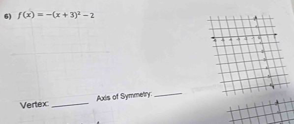 f(x)=-(x+3)^2-2
Vertex: _Axis of Symmetry: 
_