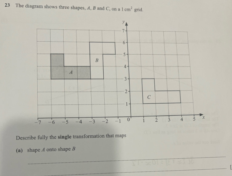 Selesai:The diagram shows three shapes, A, B and C, on a 1cm^2 grid ...