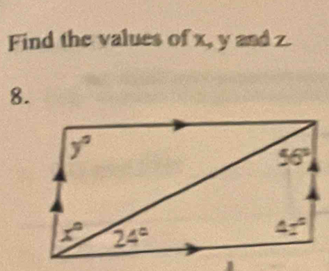 Find the values of x, y and z.
8.