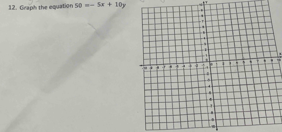 Graph the equation 50=-5x+10y
−10 Y
x
10
−10 -