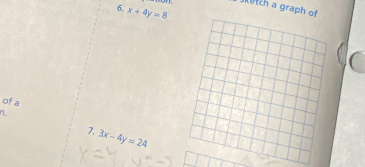 retch a graph of
6. x+4y=8
ofa
n.
7. 3x-4y=24