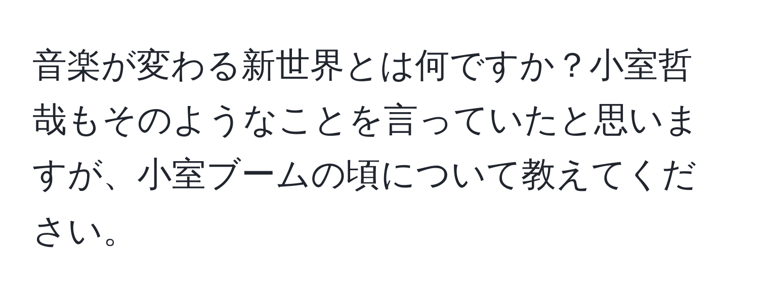 音楽が変わる新世界とは何ですか？小室哲哉もそのようなことを言っていたと思いますが、小室ブームの頃について教えてください。