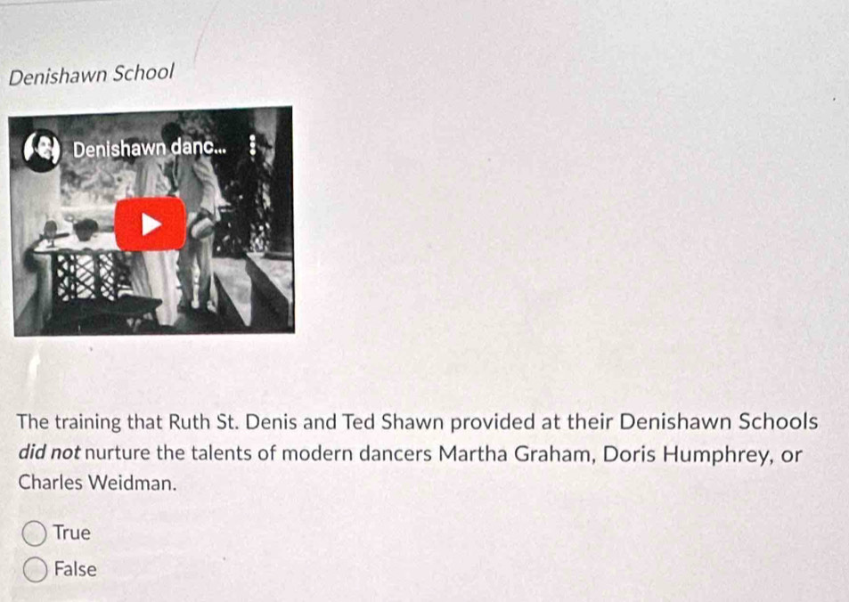 Solved: Denishawn School The training that Ruth St. Denis and Ted Shawn ...