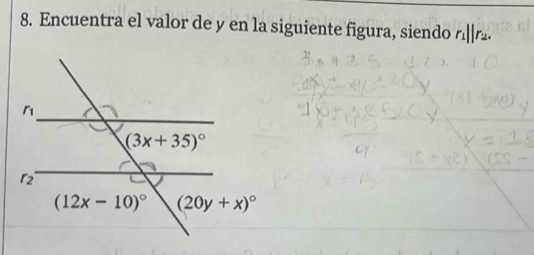 Encuentra el valor de y en la siguiente figura, siendo r_1||r_2.