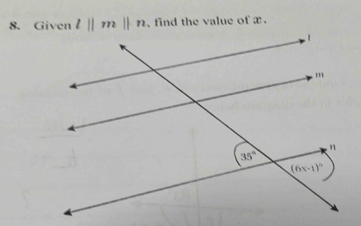 Given l||m||n , find the value of x .