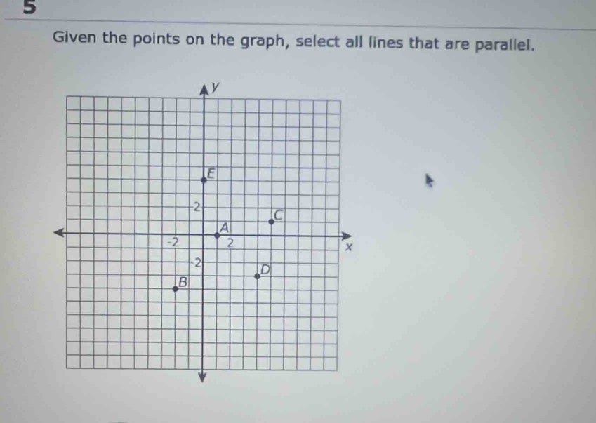 Given the points on the graph, select all lines that are parallel.