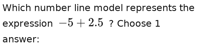 Which number line model represents the 
expression -5-2.5-2.5-2.5 ? Choose 1 
answer: