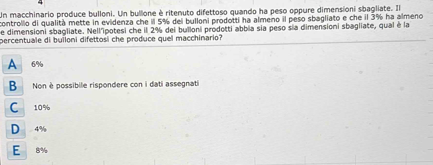 Risolto:Un macchinario produce bulloni. Un bullone è ritenuto difettoso ...