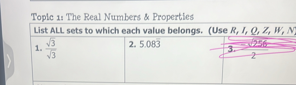 Topic 1: The Real Numbers & Properties