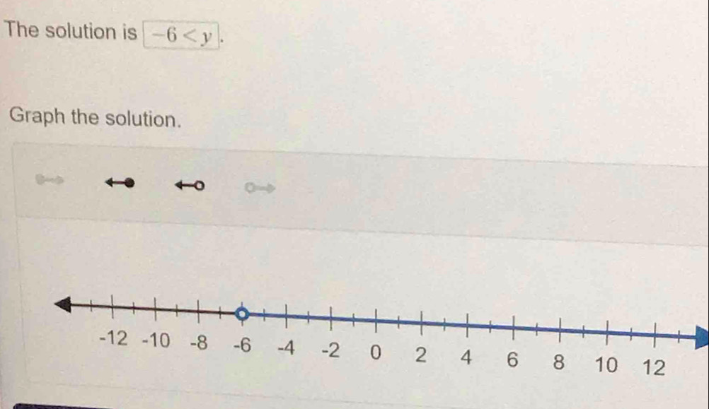 The solution is -6 . 
Graph the solution.