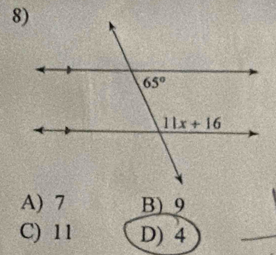 A) 7 B) 9
C) 11 D) 4
_