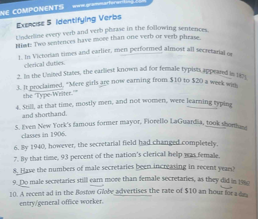 Solved: NE COMPONENTS www.grammarforwriting.com Exε=cıse 5 Identifying ...