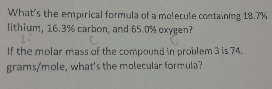Solved: What’s the empirical formula of a molecule containing 18.7% ...