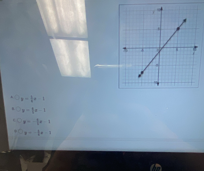 A y= 5/6 x-1
B. y= 6/5 x-1
y=- 6/5 x-1
y=- 5/6 x-1