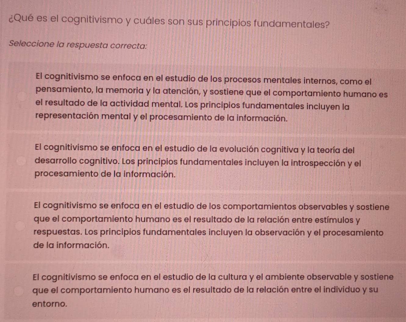 Resuelto:¿Qué es el cognitivismo y cuáles son sus principios ...