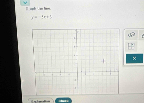 Graph the line.
y=-5x+3
× 
Explanation Check