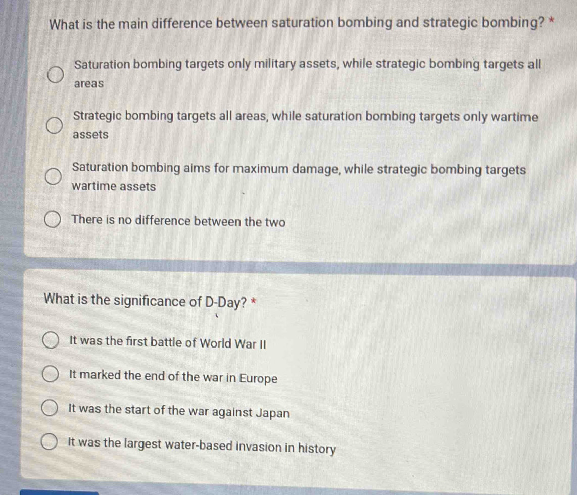 Solved: What is the main difference between saturation bombing and ...