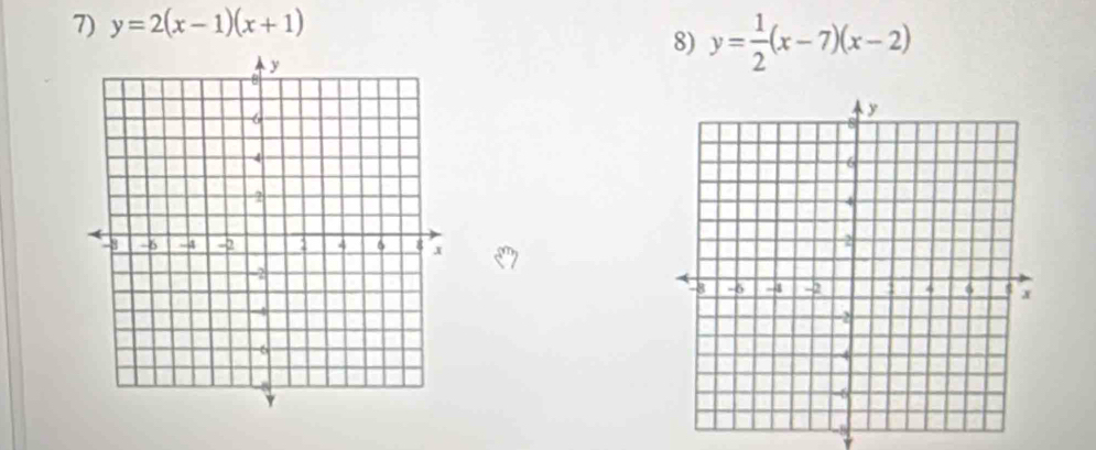 y=2(x-1)(x+1)
8) y= 1/2 (x-7)(x-2)