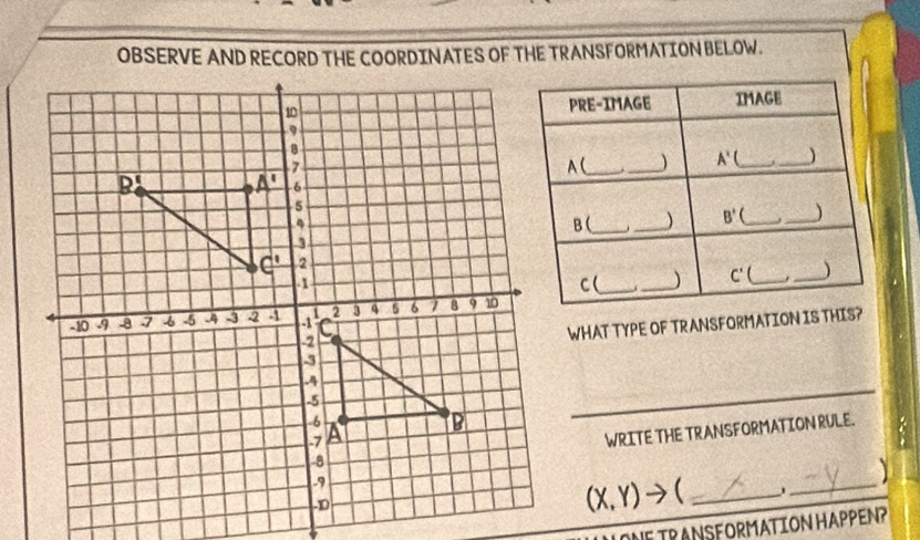 WHAT TYPE OF TRANSFORMATION IS THIS?
_
WRITE THE TRANSFORMATION RULE.
_
(X,Y)to _
OE TRANSFORMATION HAPPEN