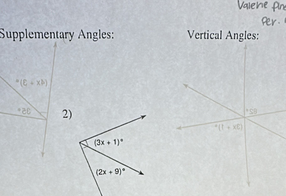 Supplementary Angles: Vertical Angles: