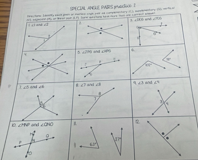 SPECIAL ANGLE PAIRS prractice 2
ary (S). vertical