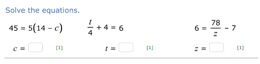 Solve the equations.