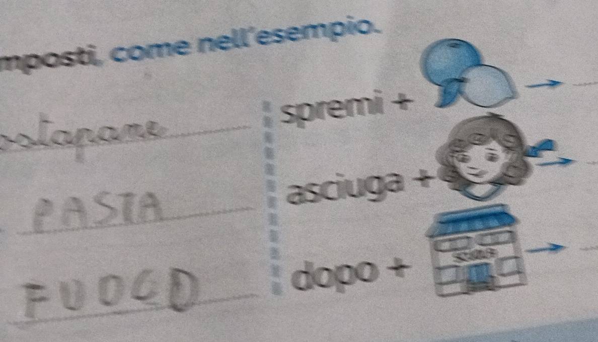 mposti, come nell’esempio. 
_ 
spremi + 
_ 
asciuga + 
_ 
dopo +