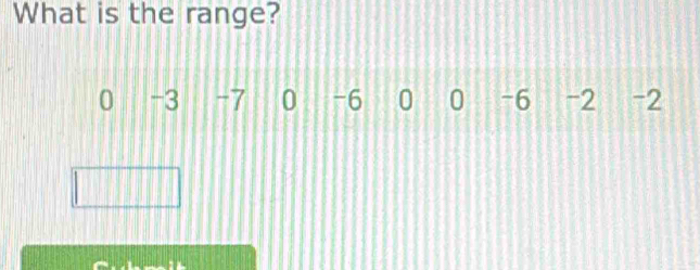 What is the range?
0 -3 -7 0 -6 0 0 -6 -2 -2