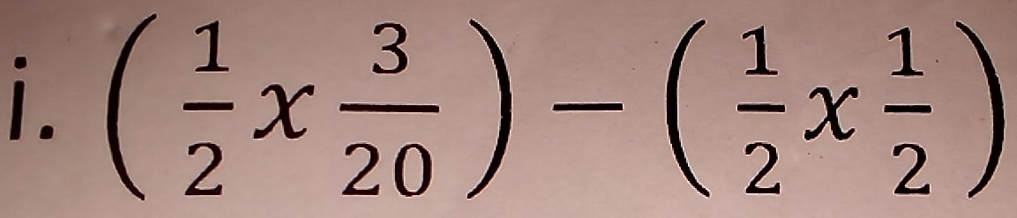 ( 1/2 x 3/20 )-( 1/2 x 1/2 )