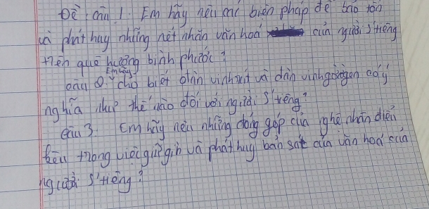 pè chn! Eng húy hei cai biàn phap de bāo ton 
uà put hug nhing net hàn vàn hoà cùn nyiài ) tèng 
then quo huing biàn phooc 
bāu cho biei bhàn winhiui ui dàn vinigongen eoy 
nghia up thè nào dài vèingiài s veng? 
eiu 3 Eng hng neiu nhing dhōing gop cln ghè chán dién 
Kōu tóng ièiguìgin ā phan hug bàn sot cǎn vàn haǒ sn 
ng caà s'tièing?