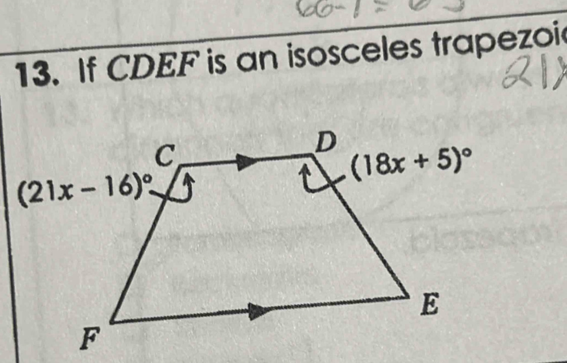 If CDEF is an isosceles trapezoi