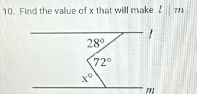 Find the value of x that will make l||m.