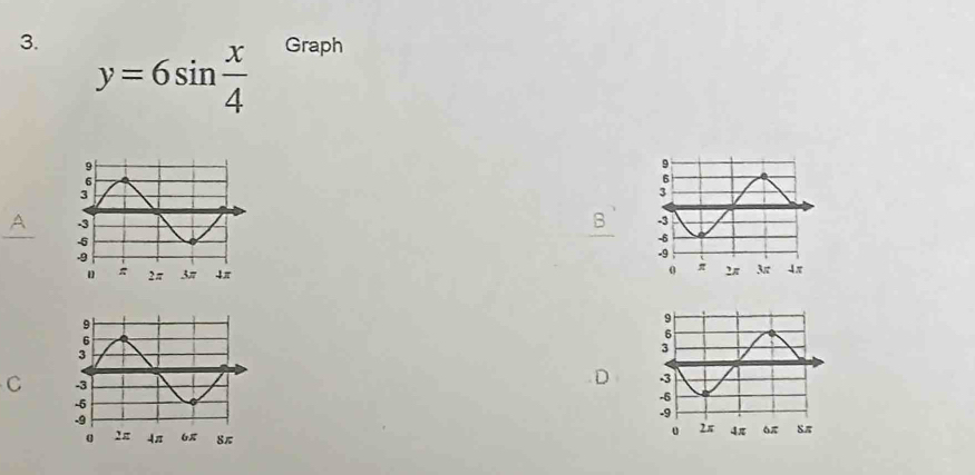 y=6sin  x/4  Graph 
_ 

C