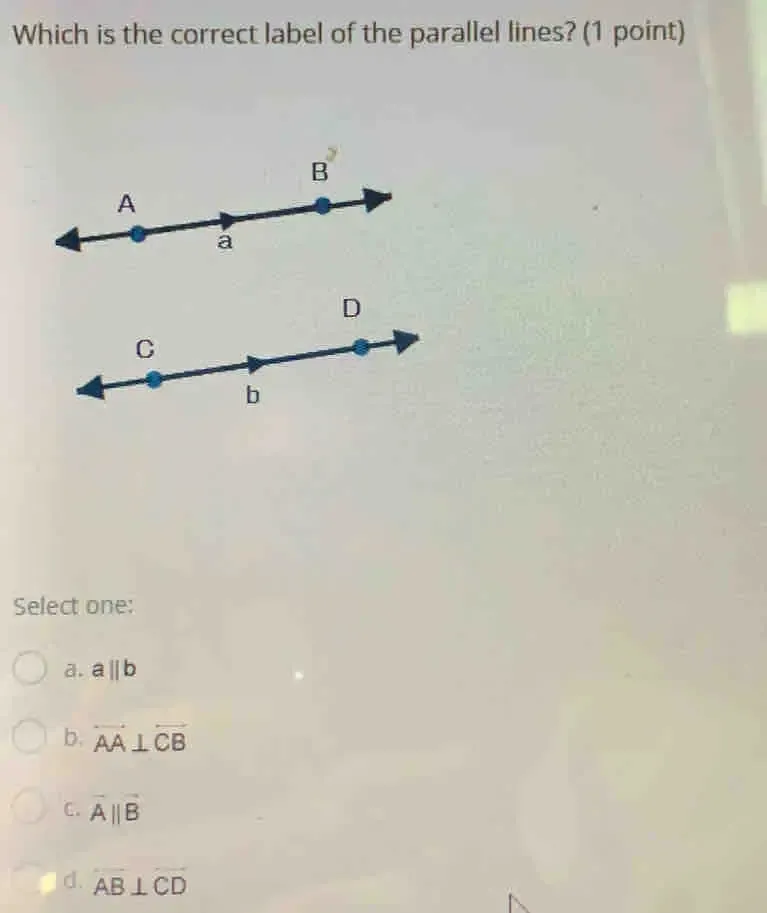 Solved: Which is the correct label of the parallel lines? (1 point ...