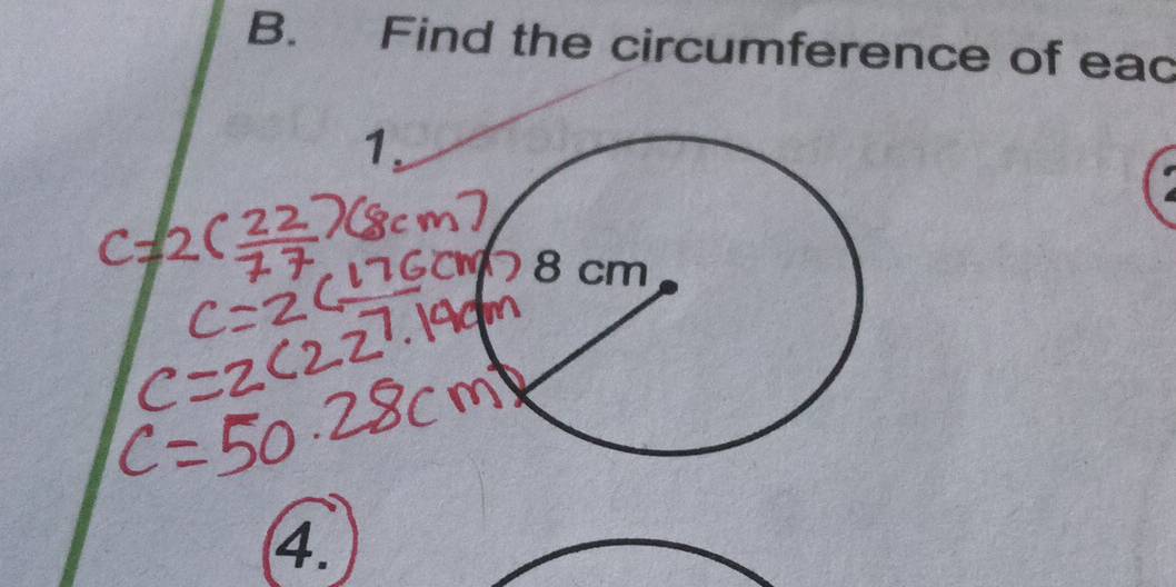 Find the circumference of eac 
1. 
4.