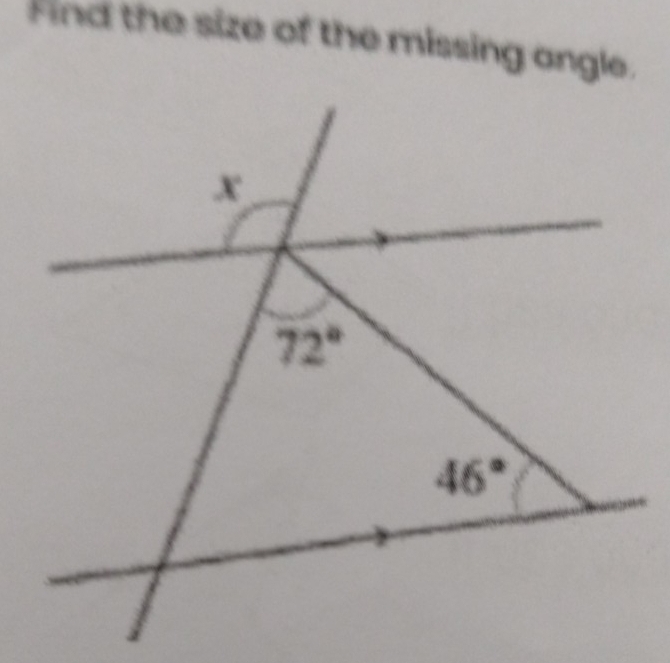 Fnd the size of the missing angle.