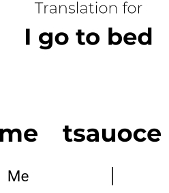 Translation for 
I go to bed 
me tsauoce 
Me